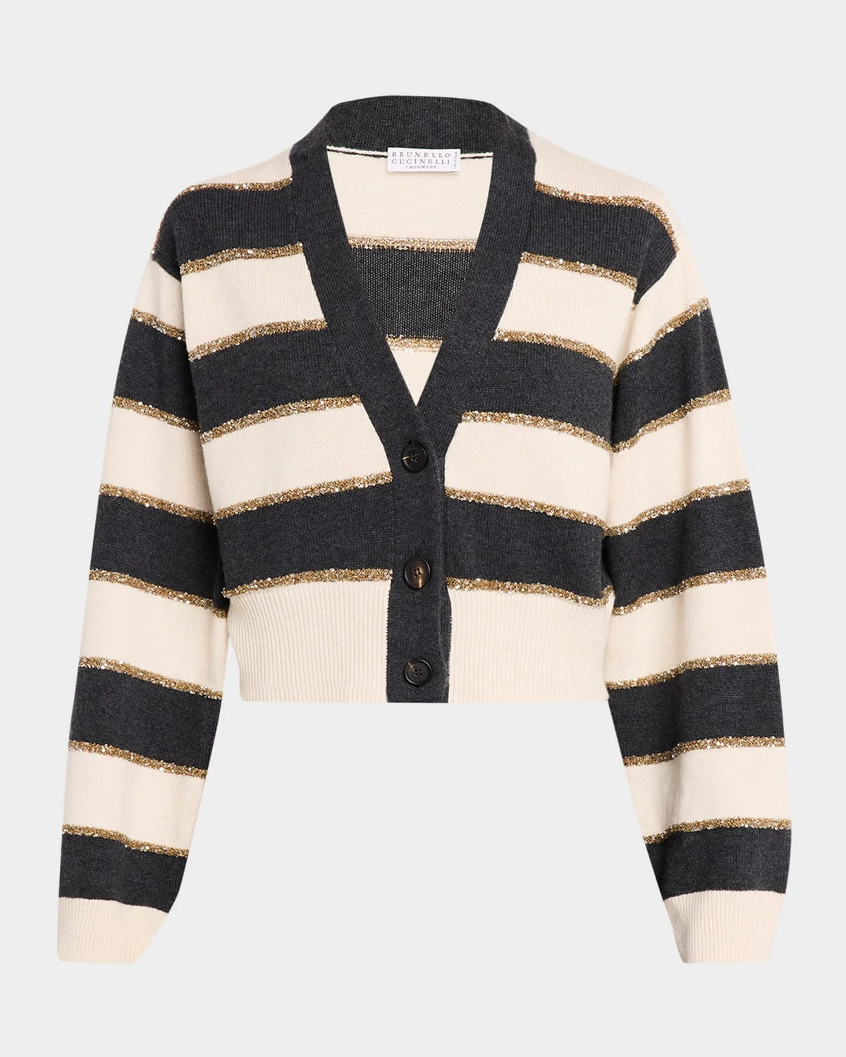 Luminous Striped Cashmere Crop V-Neck Cardigan - 1