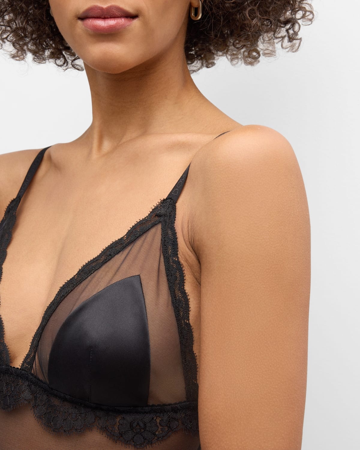 Lace-Trim Tulle & Silk Bodysuit - 3