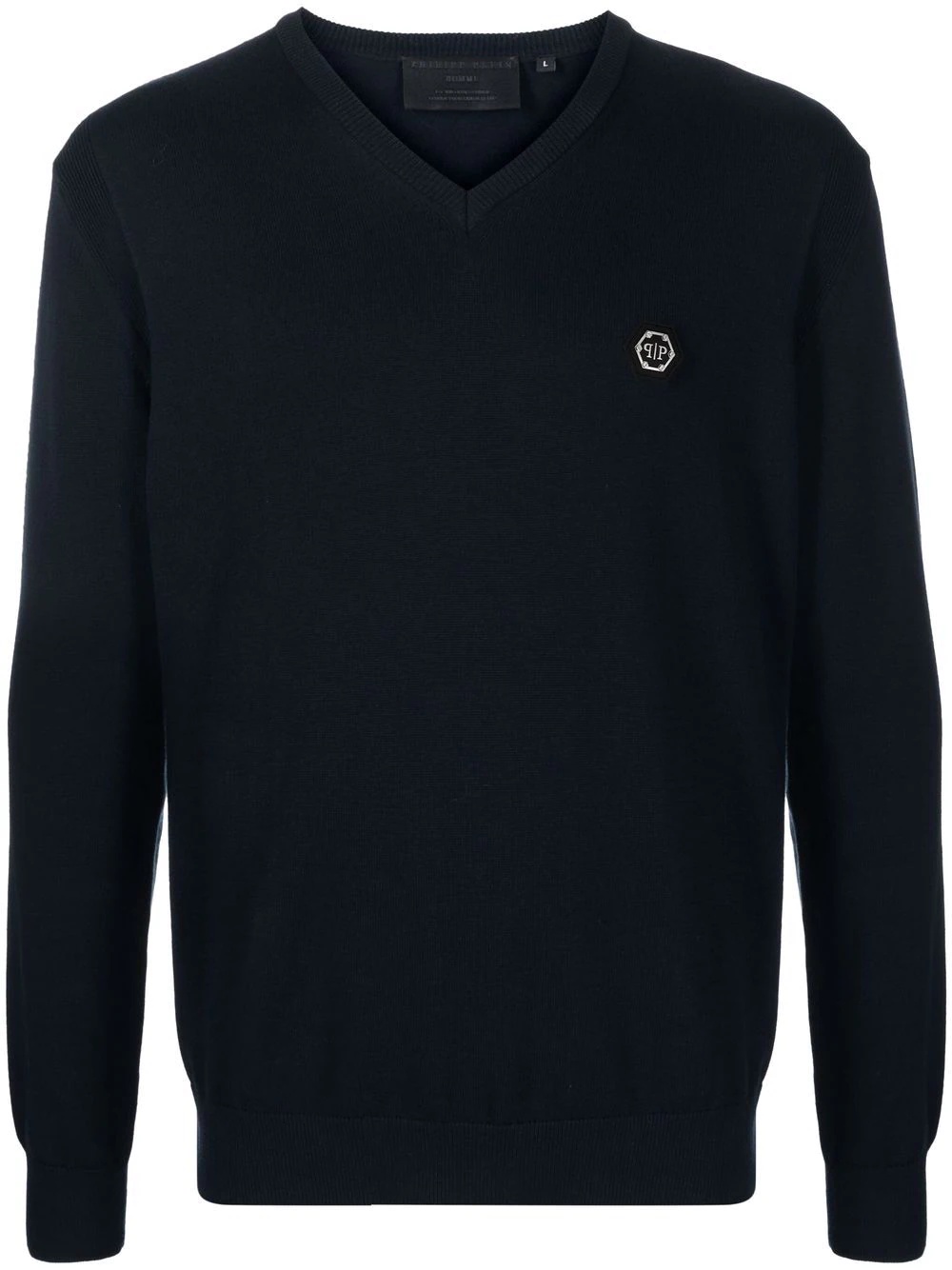 logo-patch V-neck jumper - 1