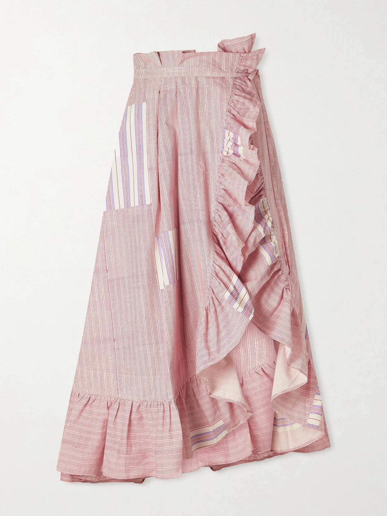 Tasha Ruffled Striped Cotton-voile Wrap Midi Skirt - 1
