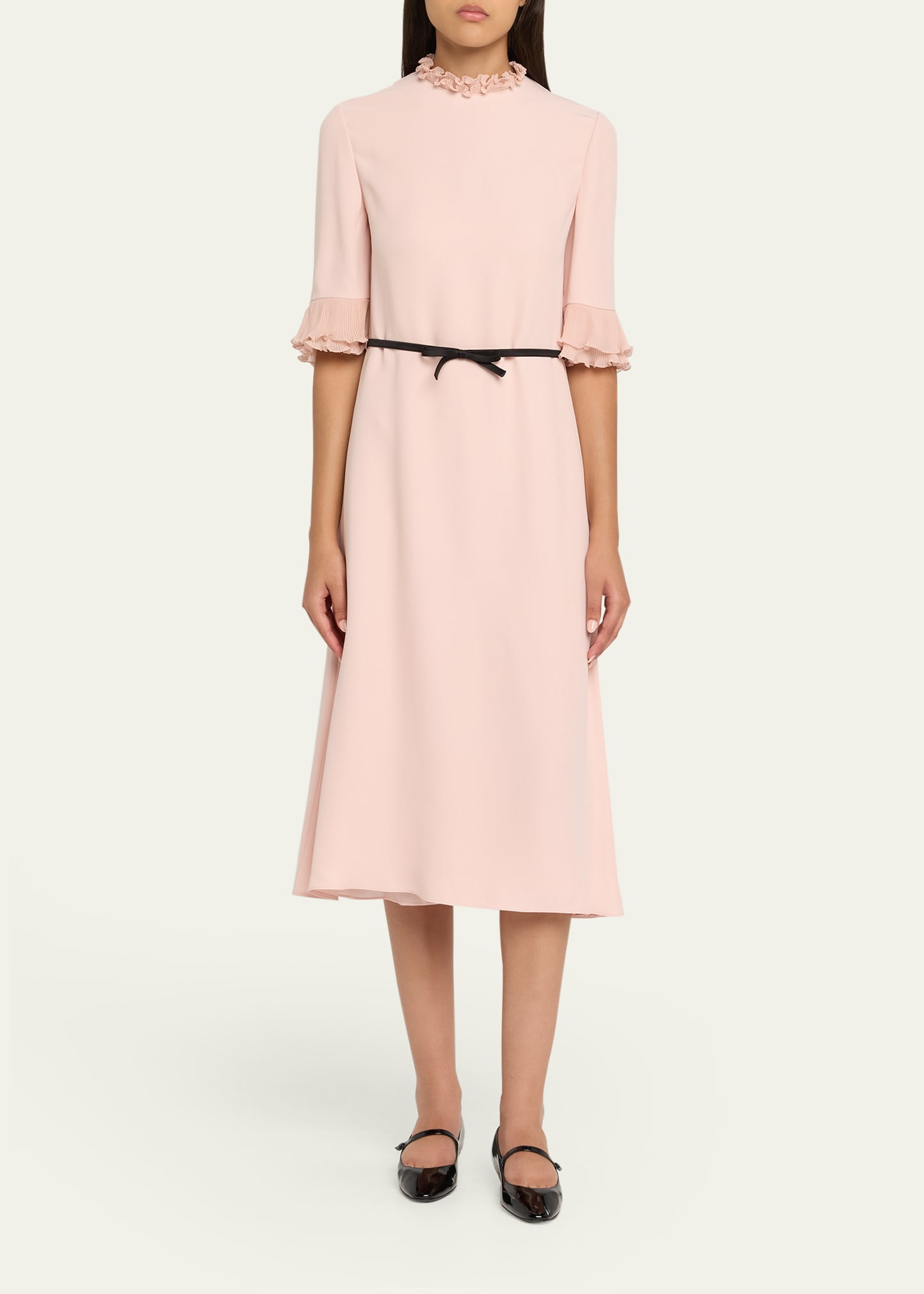 Ruffle 3/4-Sleeve Bow Midi Dress - 2