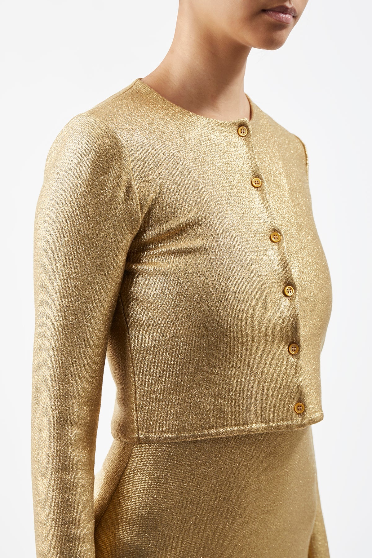 Katia Knit Cardigan in Gold Merino Wool - 5