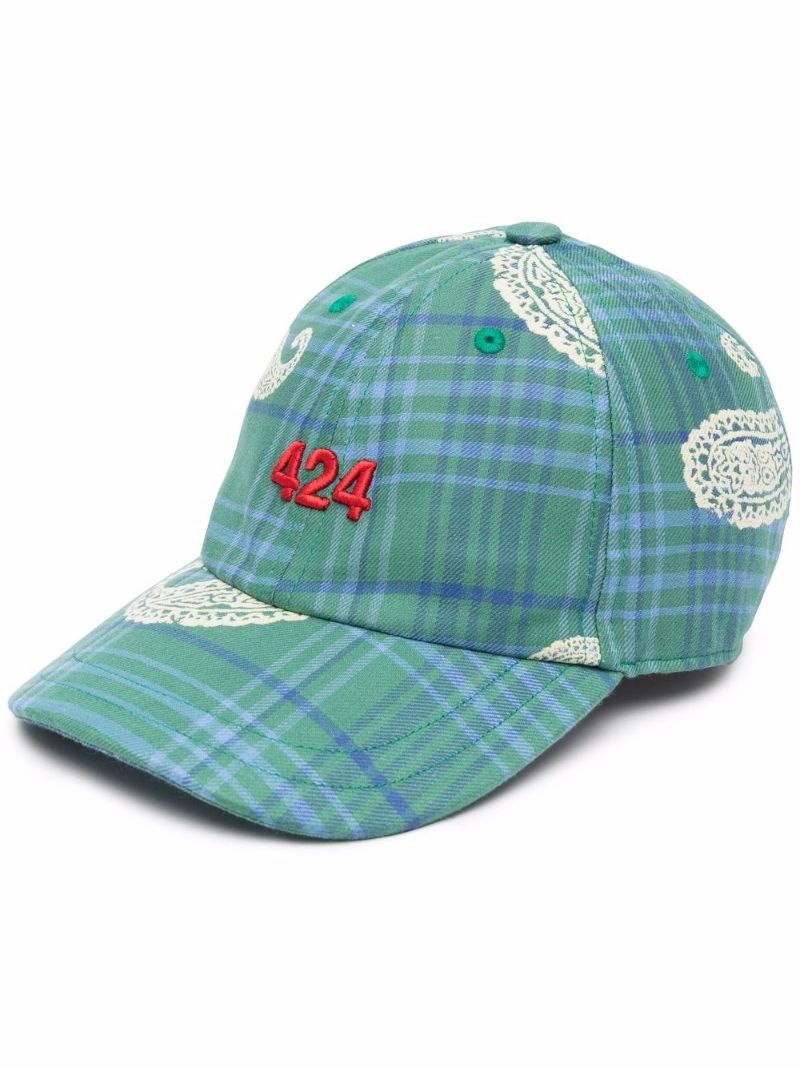 checked logo-embroidered cap - 1