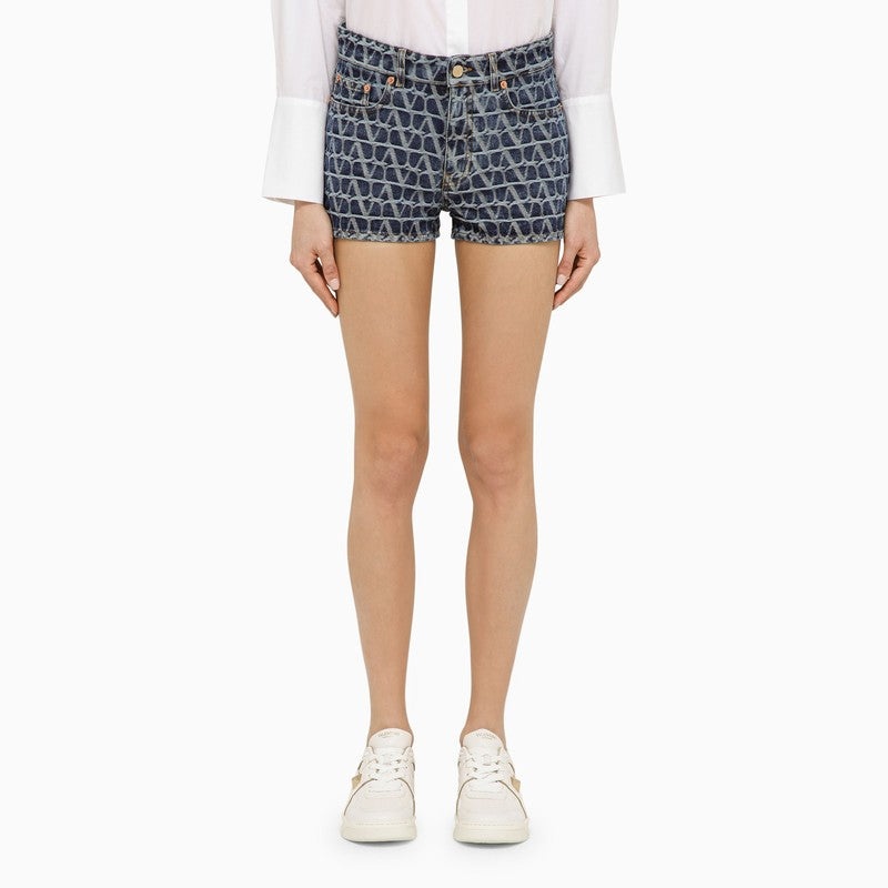 Valentino Shorts In Blue Denim Toile Iconographe Women - 1