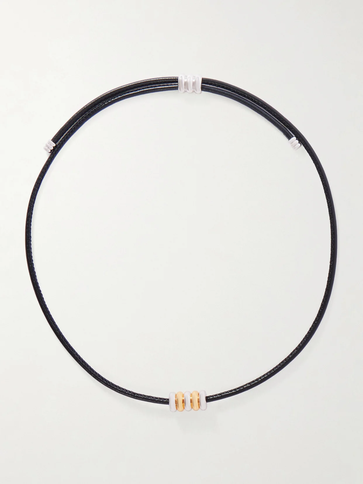 Hollyhock Beaded Gold And Silver-toned Leather Necklace - 1