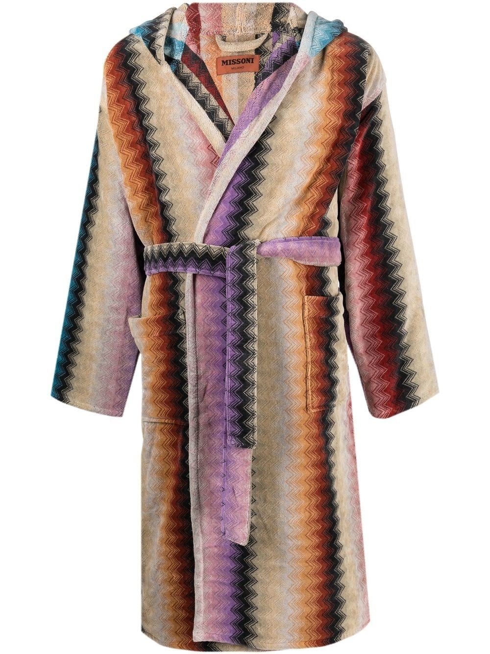 hooded zig-zap print robe - 1
