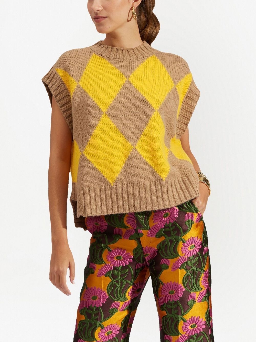 argyle-check knit vest - 2