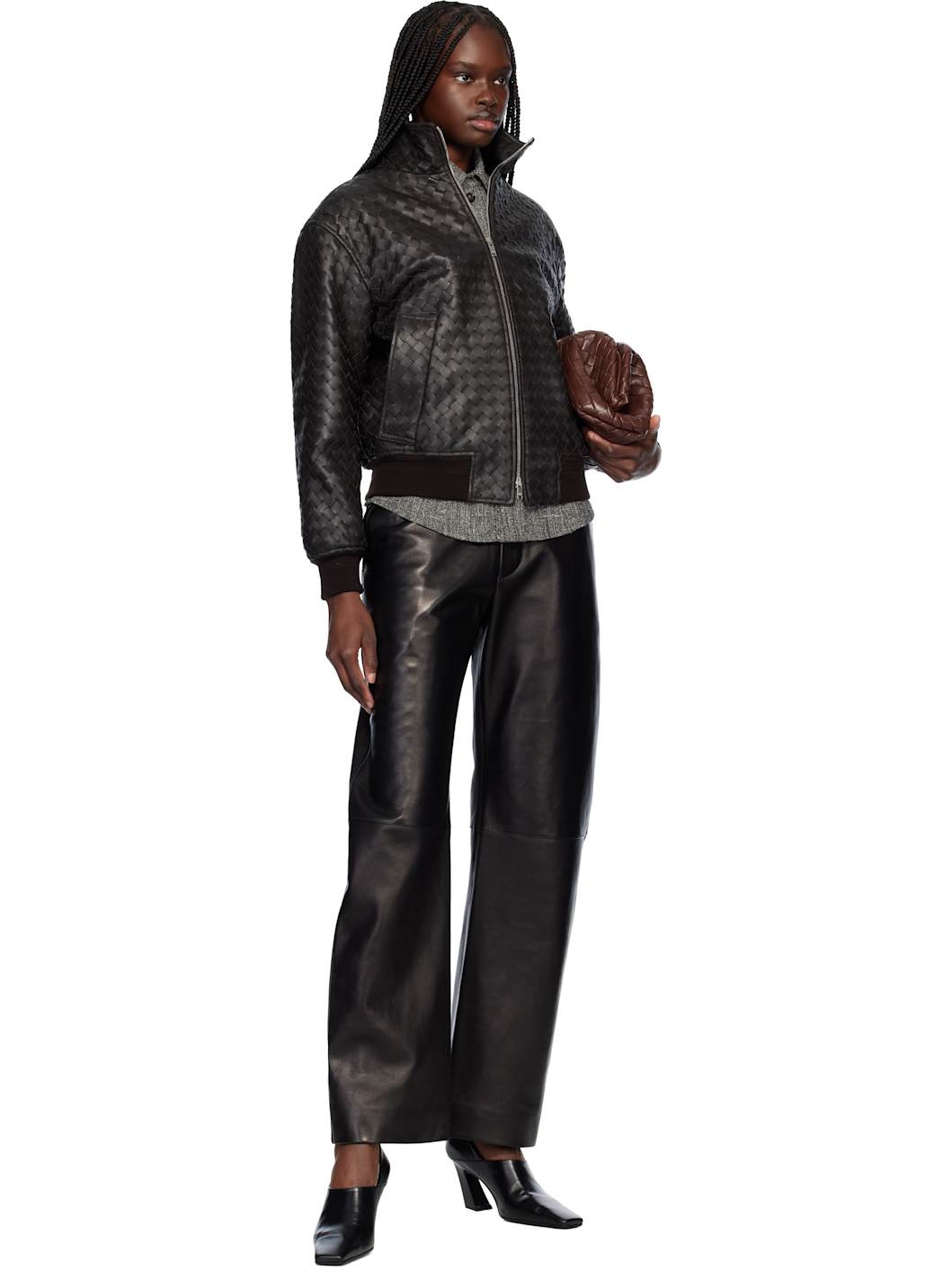 Bottega Veneta Brown Intrecciato Leather Jacket | REVERSIBLE
