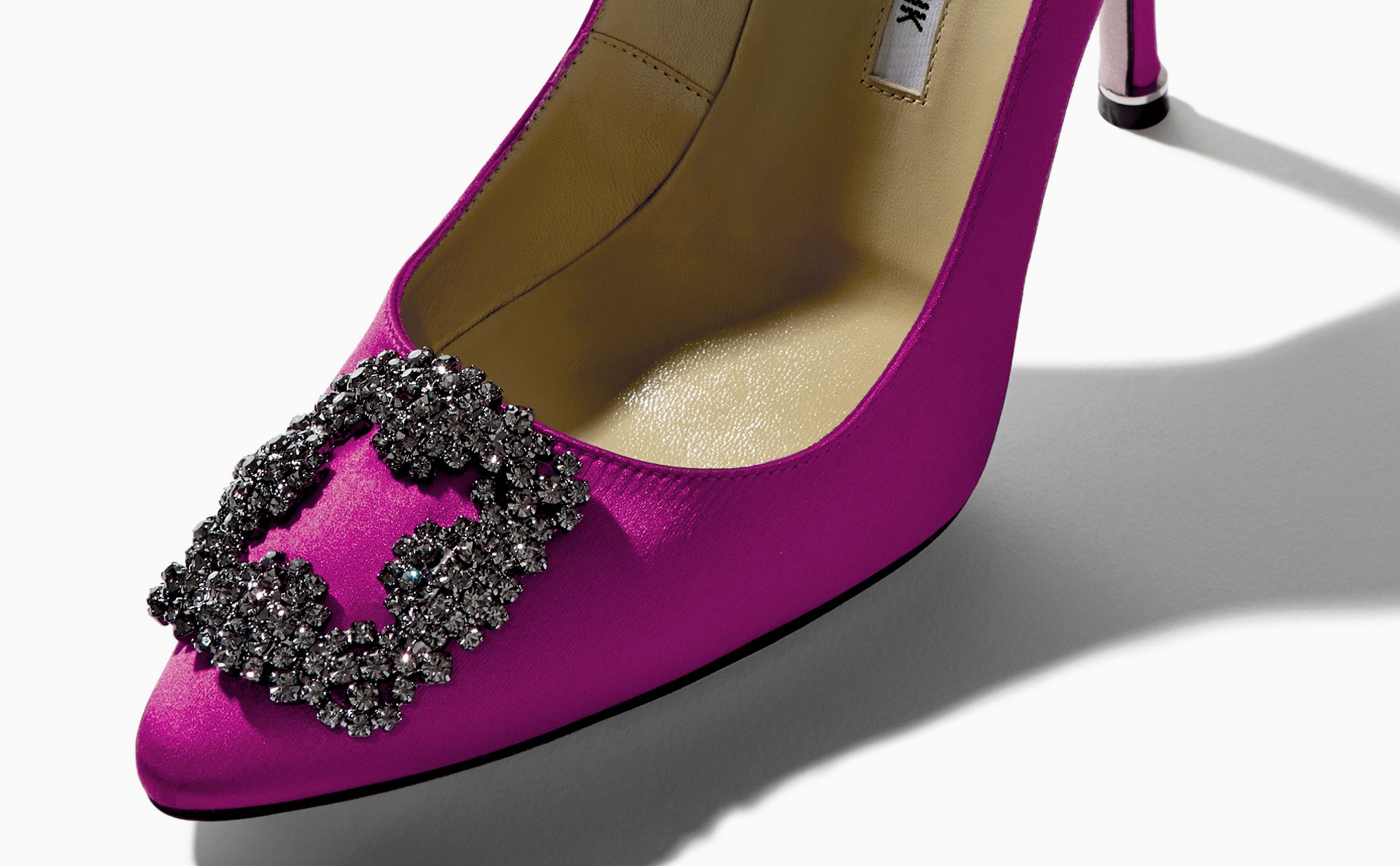 Dark Fuchsia Satin Jewel Buckle Pumps - 4