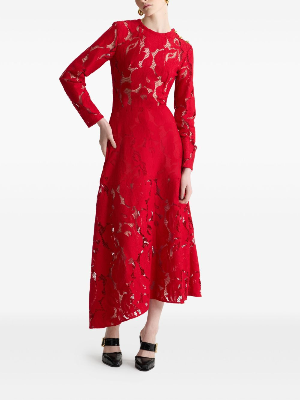 floral-lace asymmetric dress - 2