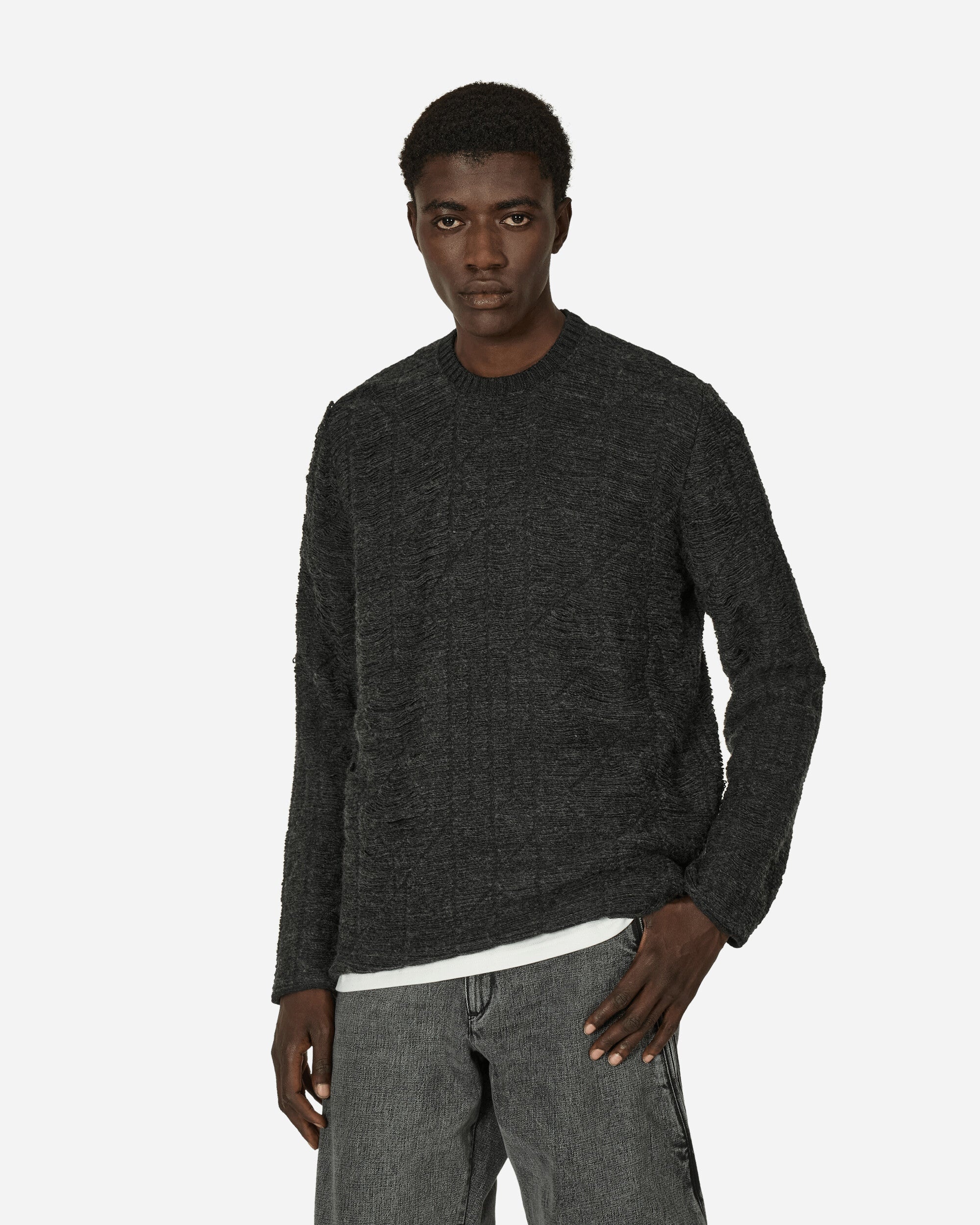 Distressed Crewneck Sweater Dark Grey - 1