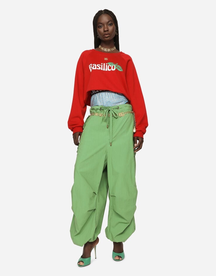 Cropped basil-print jersey sweatshirt with DG logo - 5