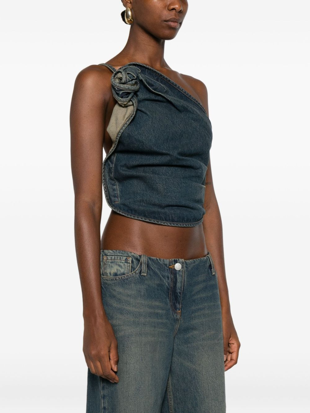draped asymmetric-neck top - 3