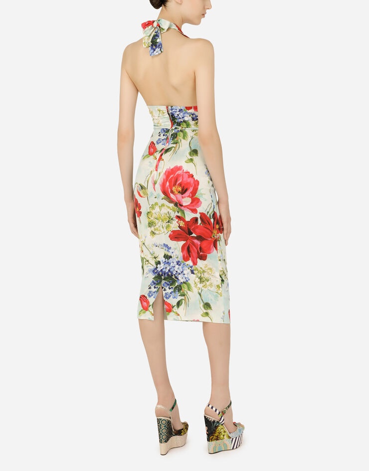 Charmeuse calf-length dress with garden print - 4