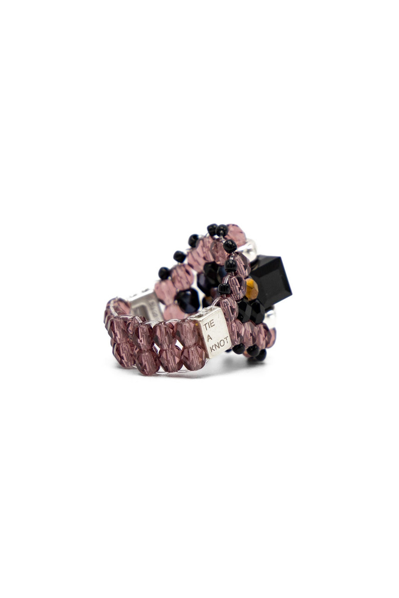 NEEDLES NEEDLES x Tie A Knot Square Crystal Beads Ring - Black x Purple outlook