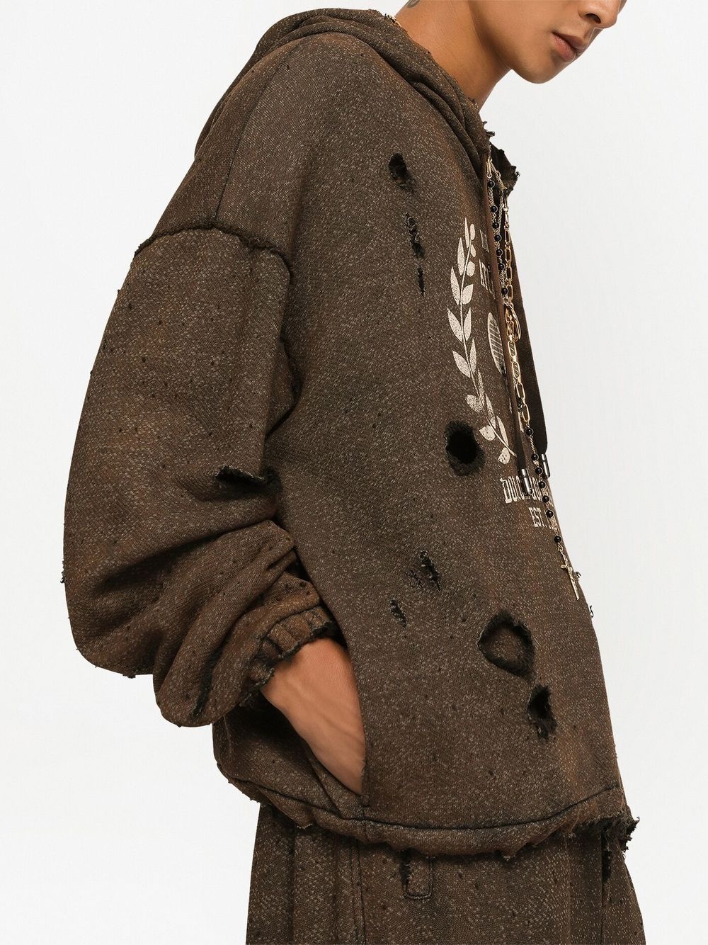 graphic-print ripped hoodie - 5