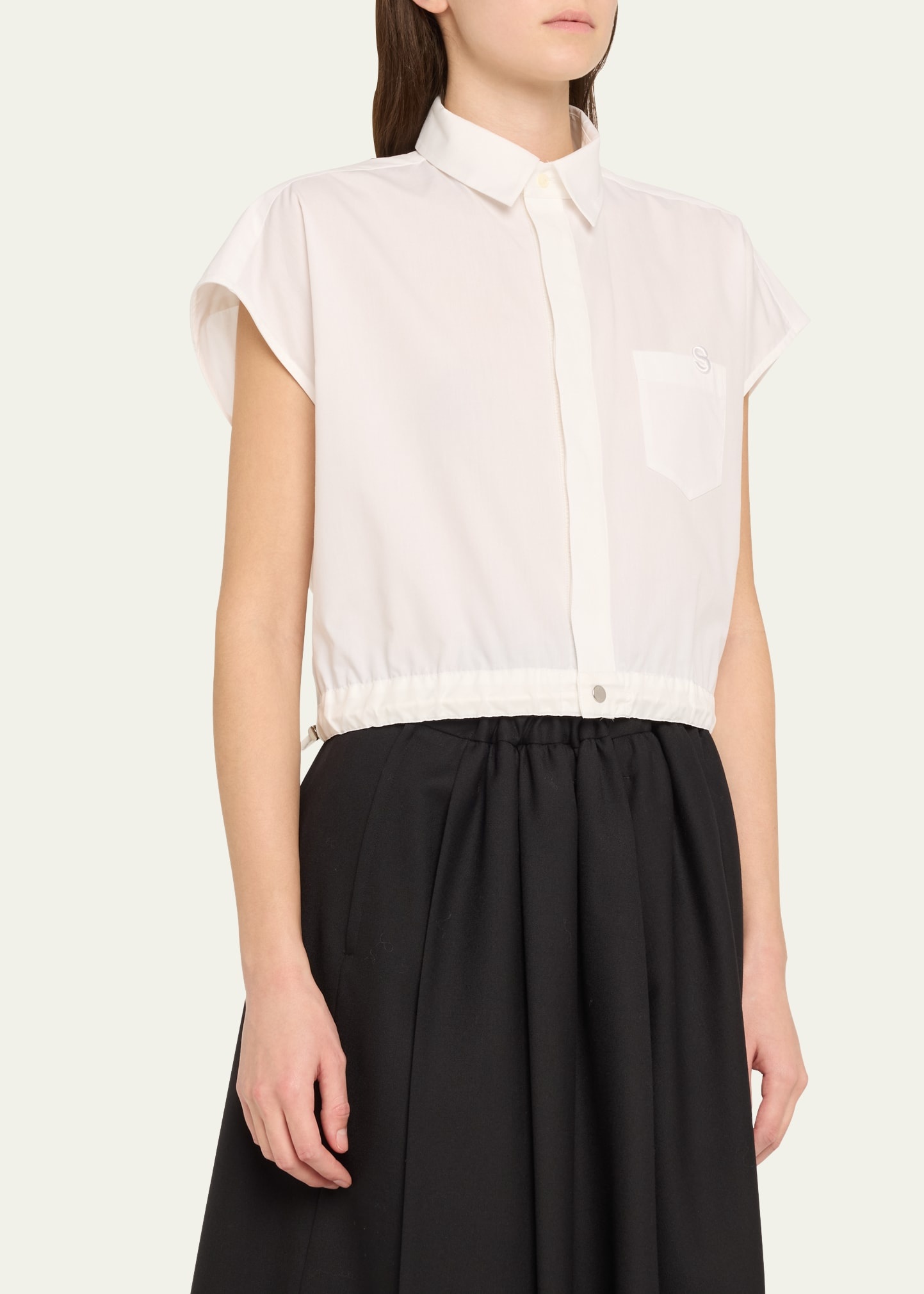 Poplin Drawsting Hem Cropped Shirt - 4