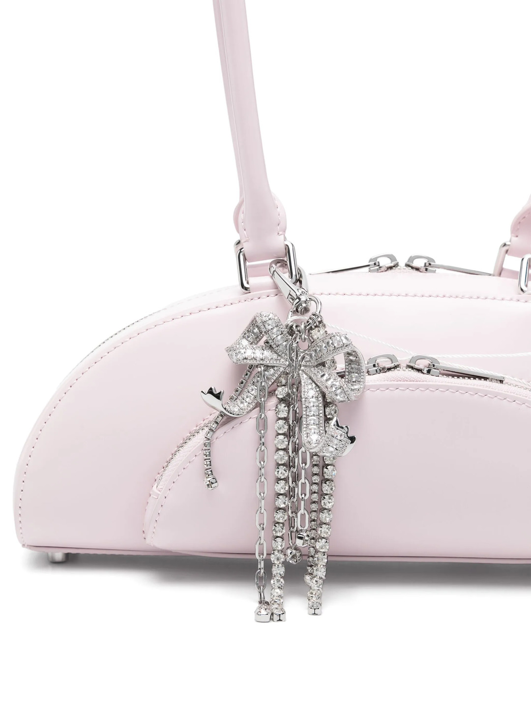 Lilac Leather Curved Charm Shoulder Bag - 4
