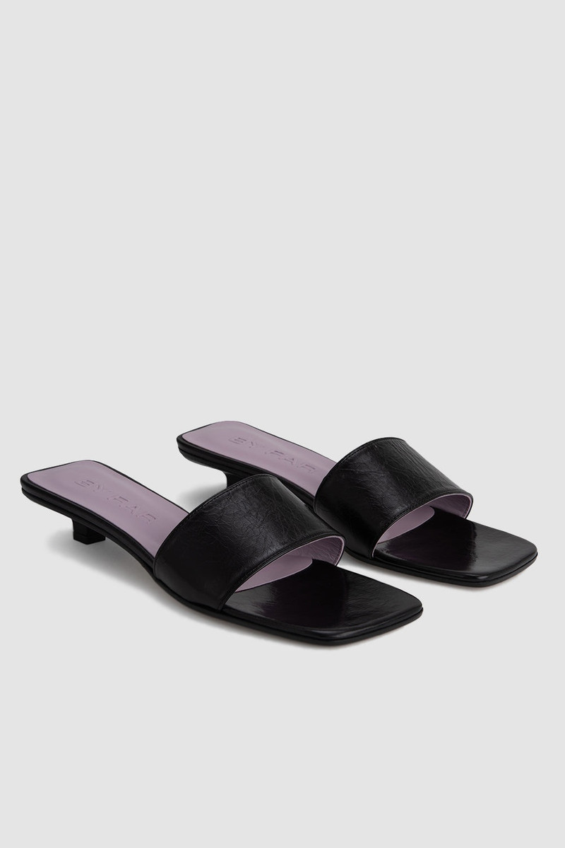 BY FAR Ceni Black Creased Leather Slip-On outlook