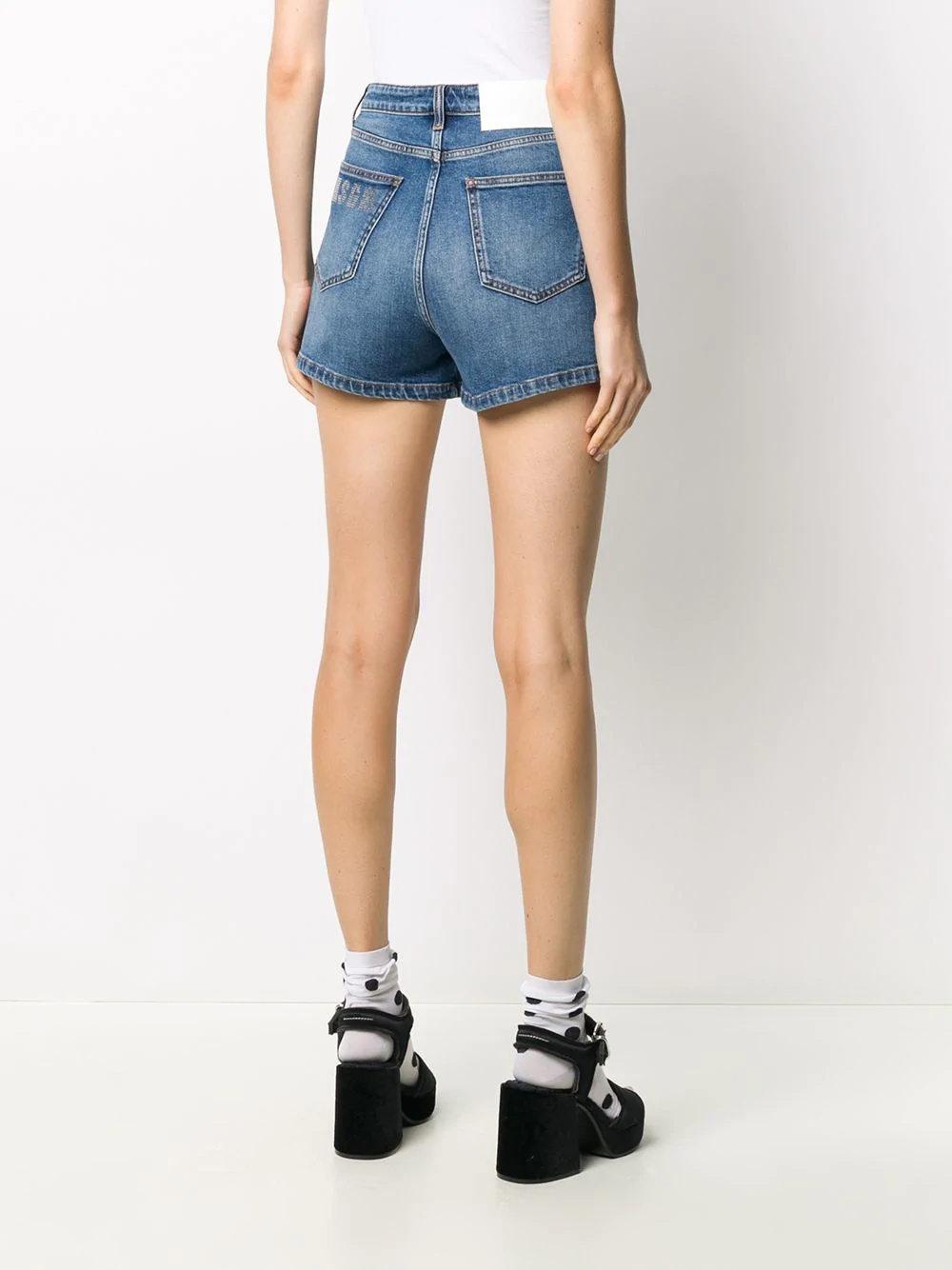 embroidered logo denim shorts - 4