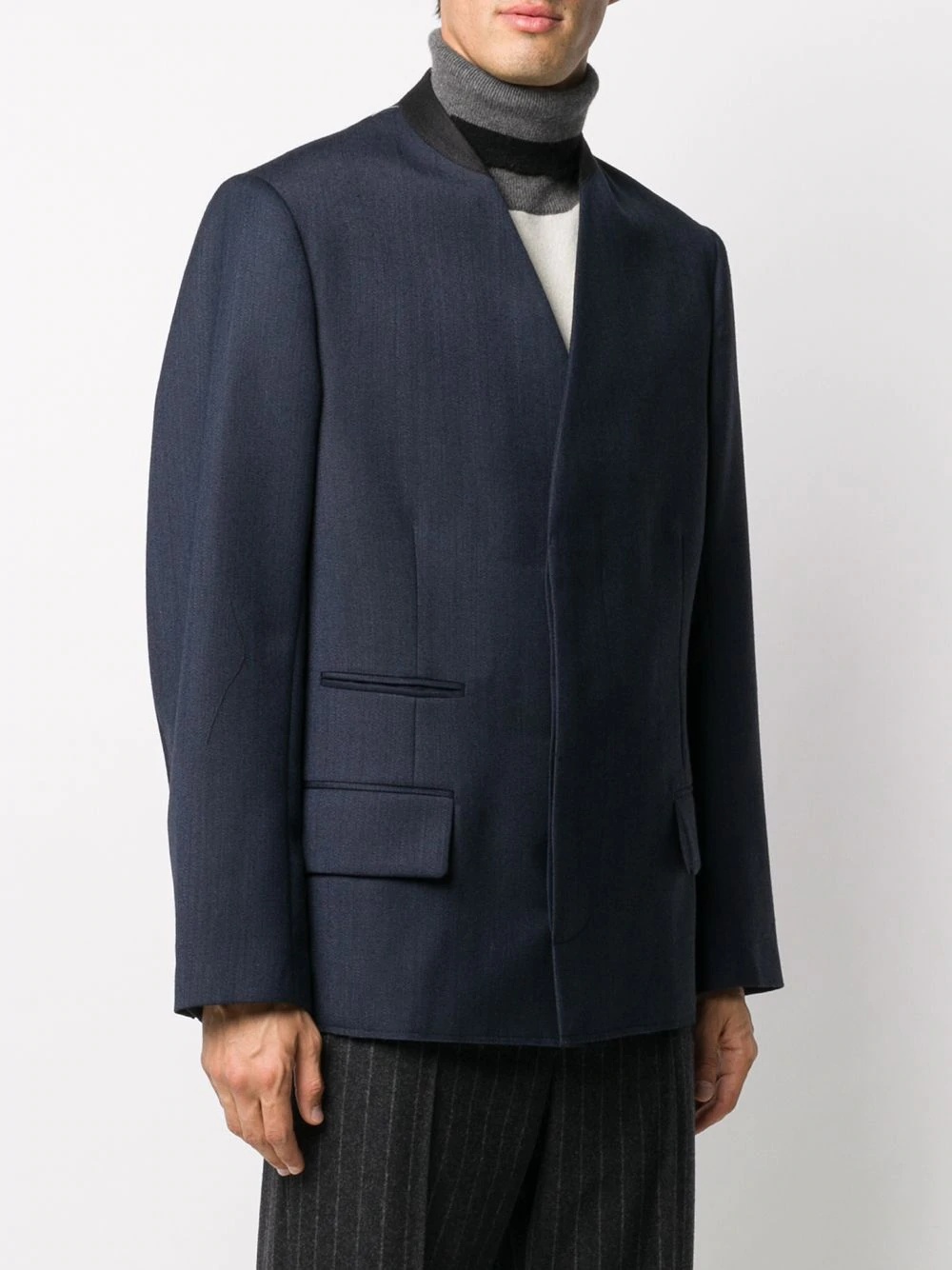 collarless wool jacket - 3