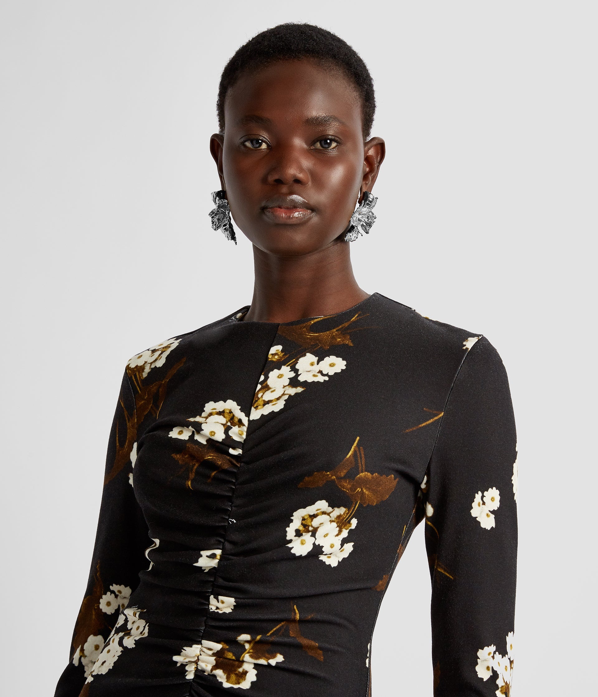 LONG SLEEVE DRAPED MIDI DRESS - 5