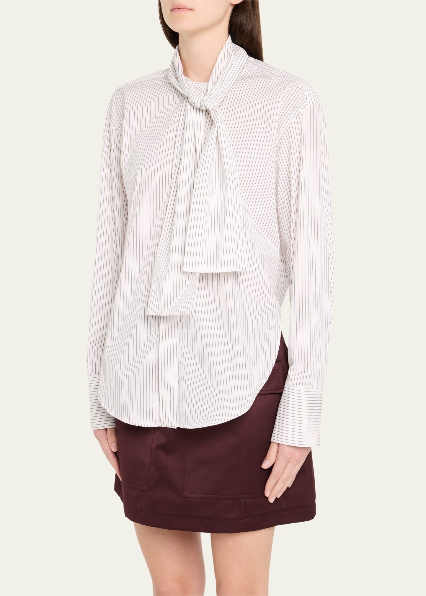 Stripe Scarf-Neck Button Down Blouse - 4