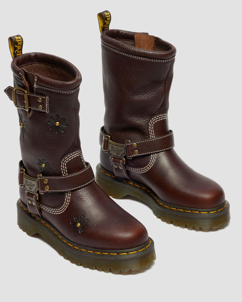 Anistone Hi Flower Grizzly Leather Biker Boots 8