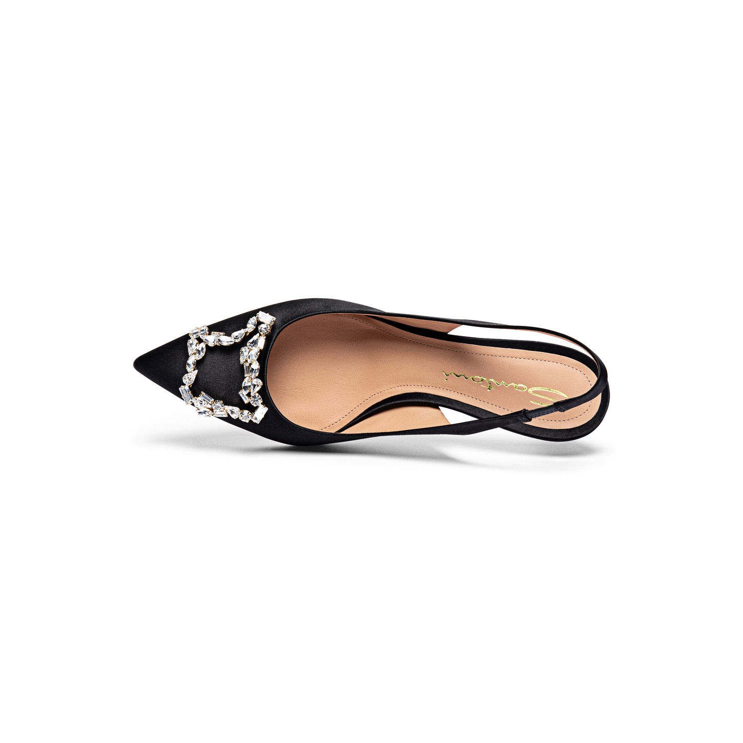 Women's black satin mid-heel Santoni Sibille pump - 4