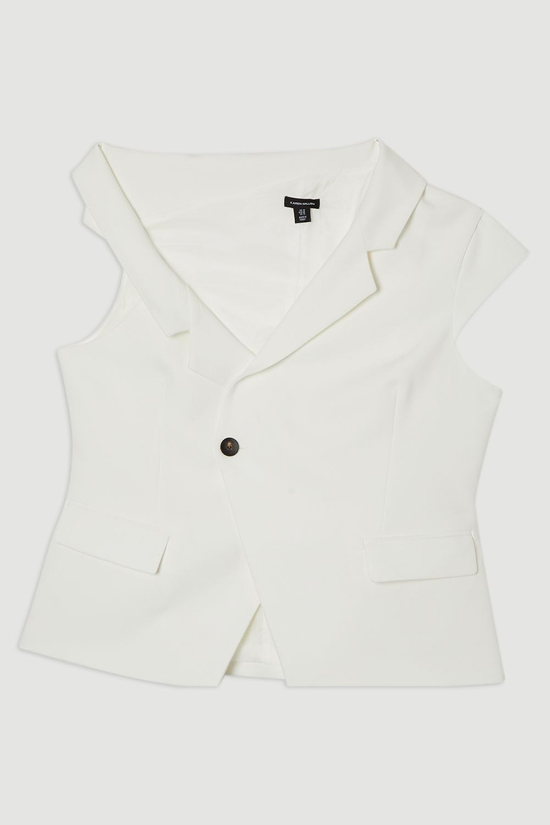 Plus Size Clean Tailored Asymmetric Collar Belted Tailored Top 4