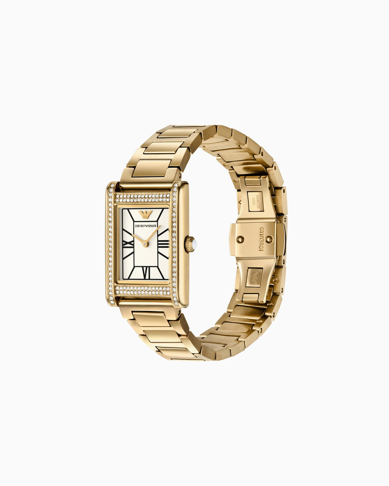EMPORIO ARMANI TWO-HAND GOLD-TONE STAINLESS STEEL WATCH outlook