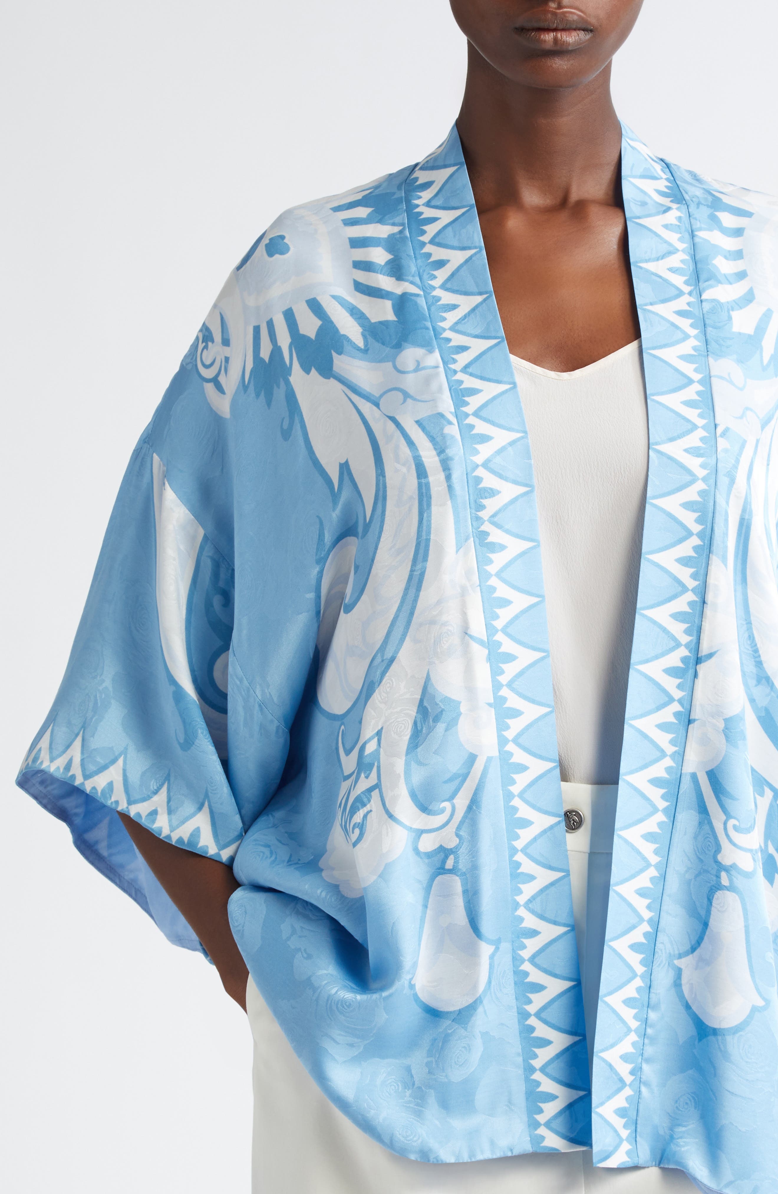 Etro Floral Paisley Print Open Front Jacket in Stampa F.do Viola at Nordstrom - 4
