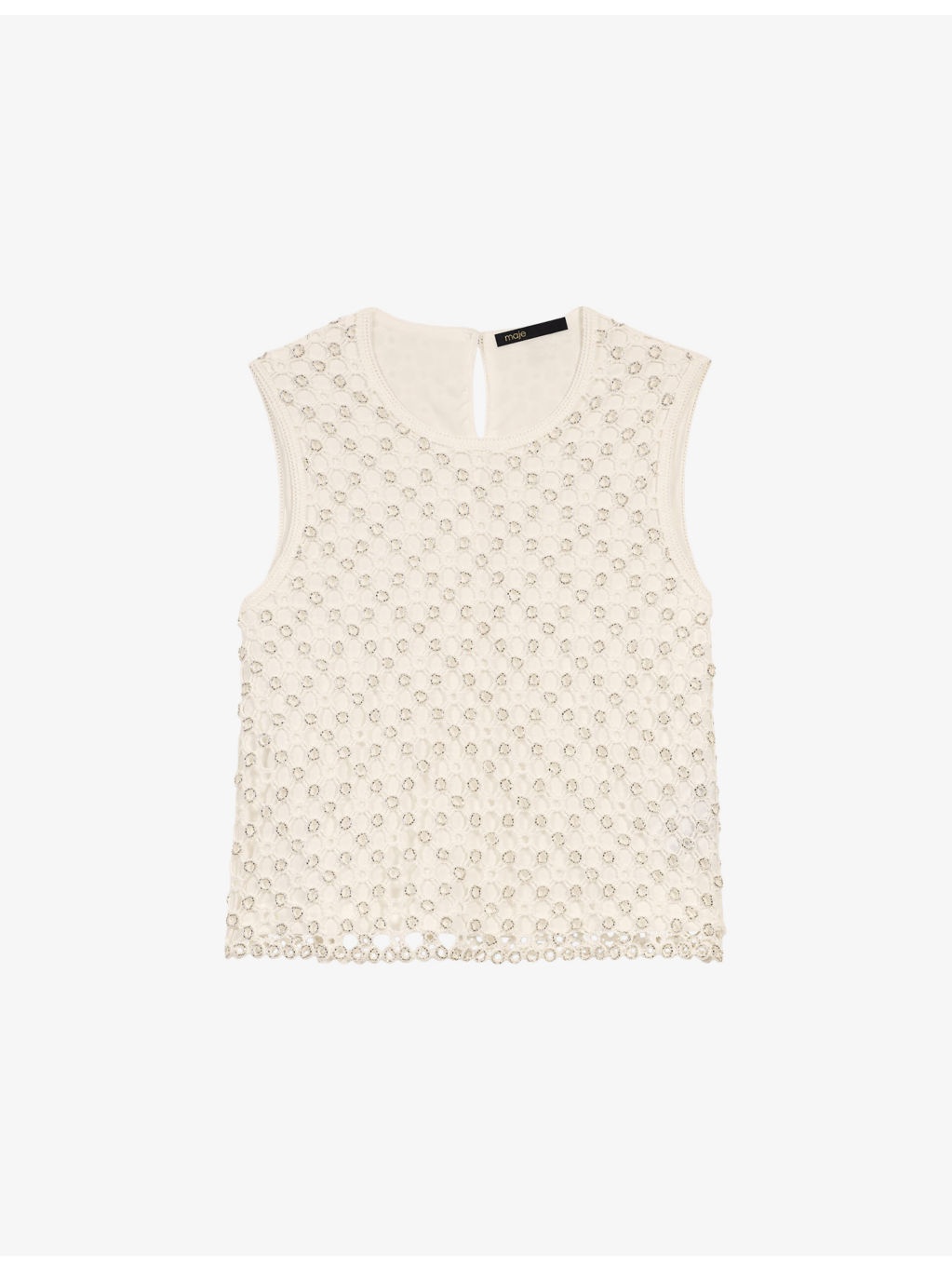 Bead-Embellished Crochet-Overlay Woven Top - 1