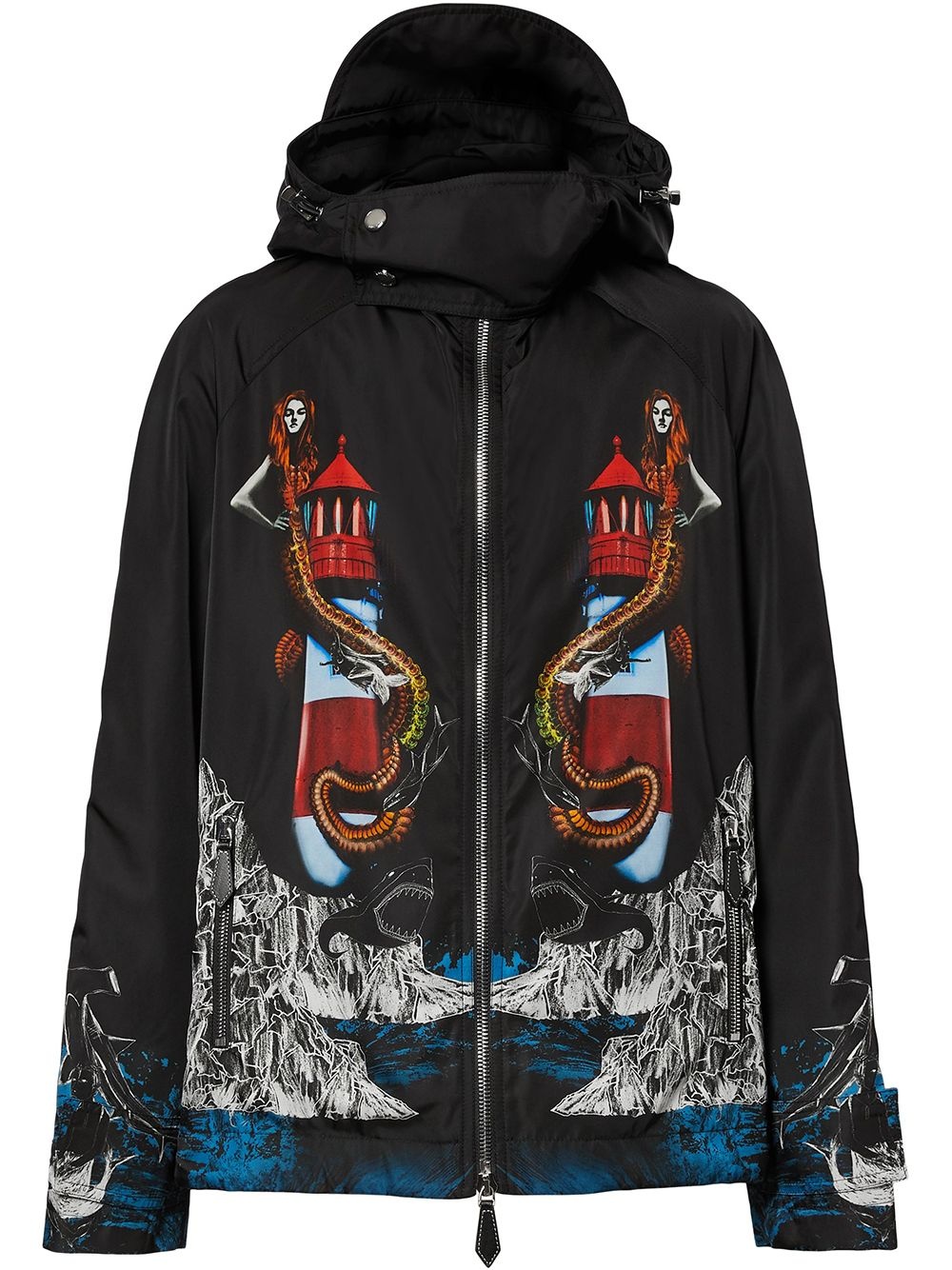 mermaid-print hooded jacket - 1