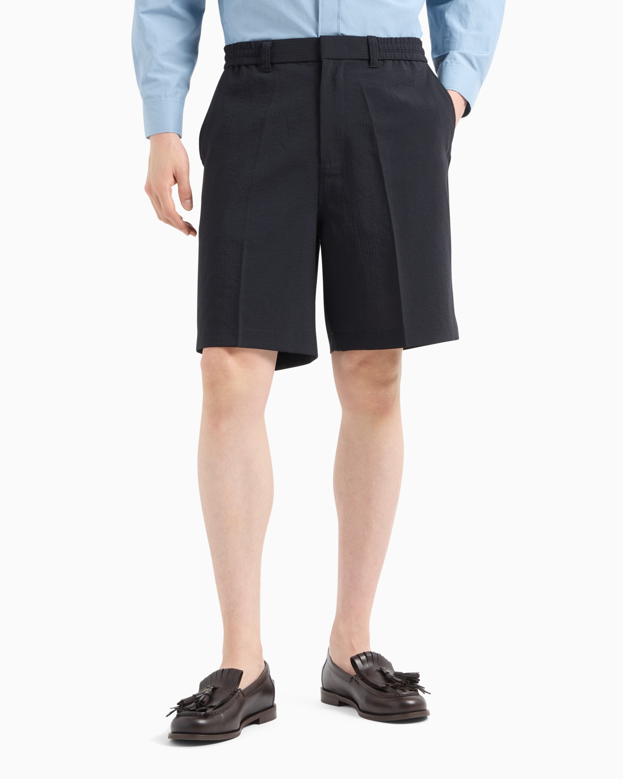 NYLON SEERSUCKER ELASTICATED-BACK BERMUDA SHORTS - 4