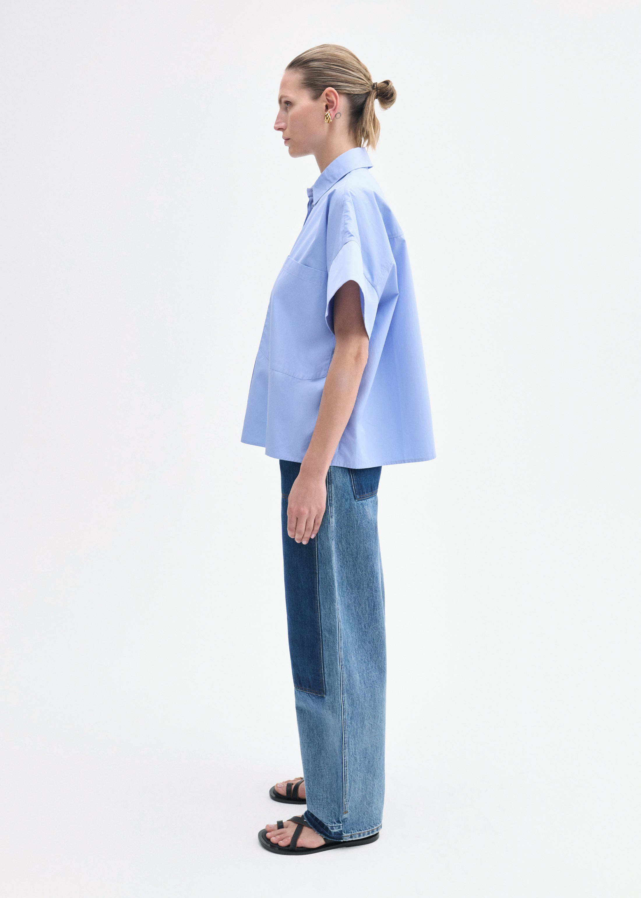 Boxy Short Sleeve Shirt in Cotton Poplin - 4