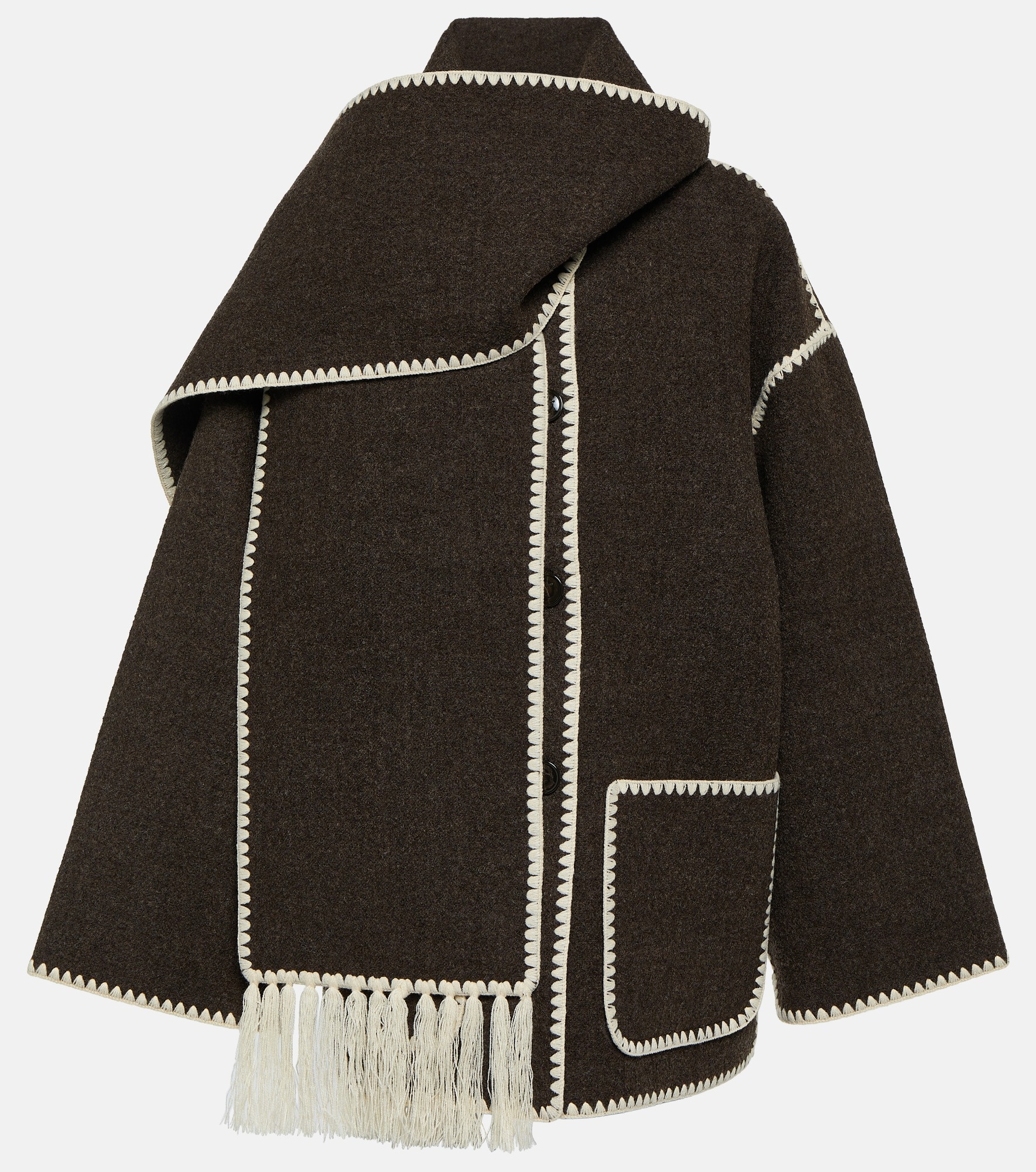 Embroidered wool-blend scarf jacket - 1