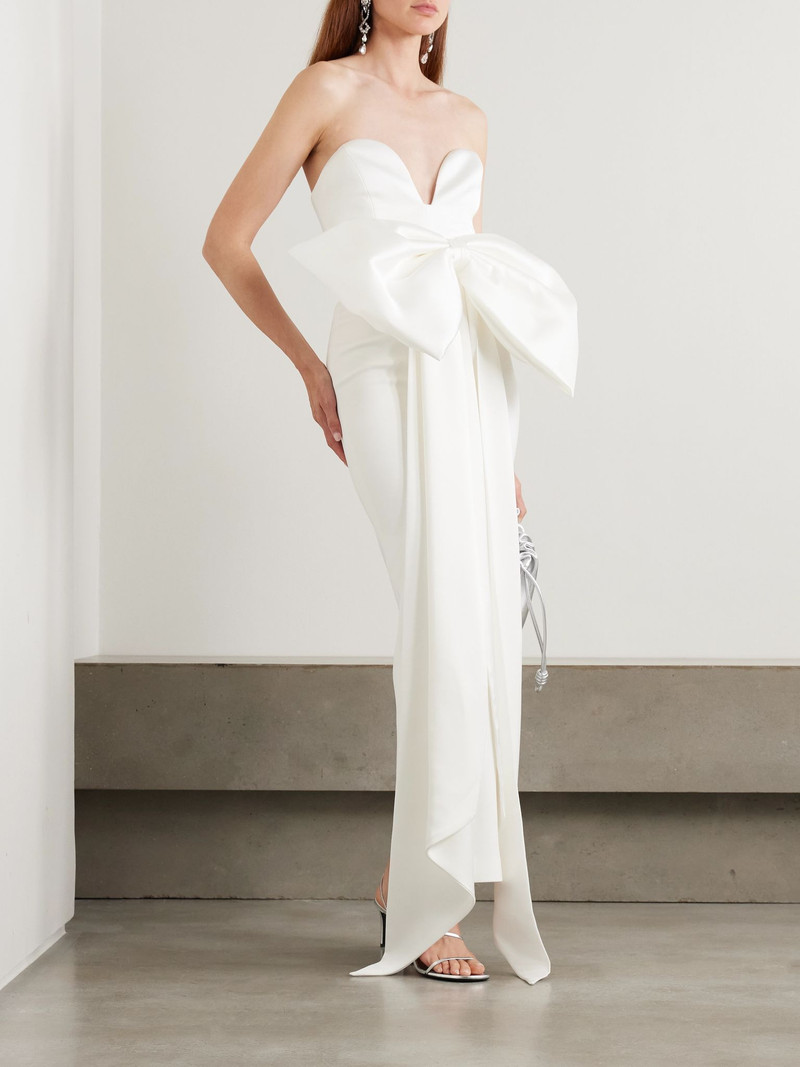 THE NEW ARRIVALS ILKYAZ OZEL Peggy strapless bow-detailed satin gown White outlook