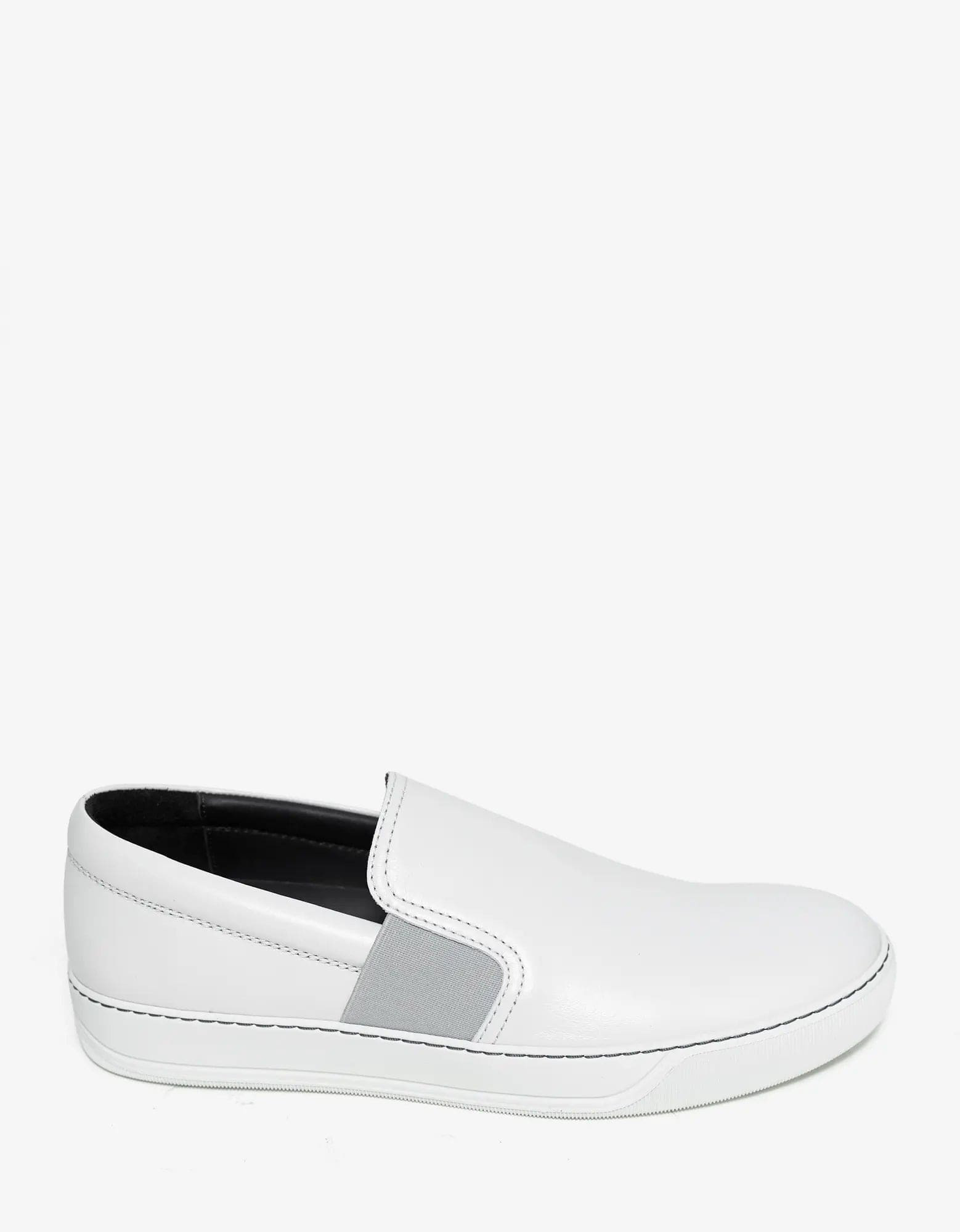 Lanvin Aged White Leather Slip On Trainers - 6