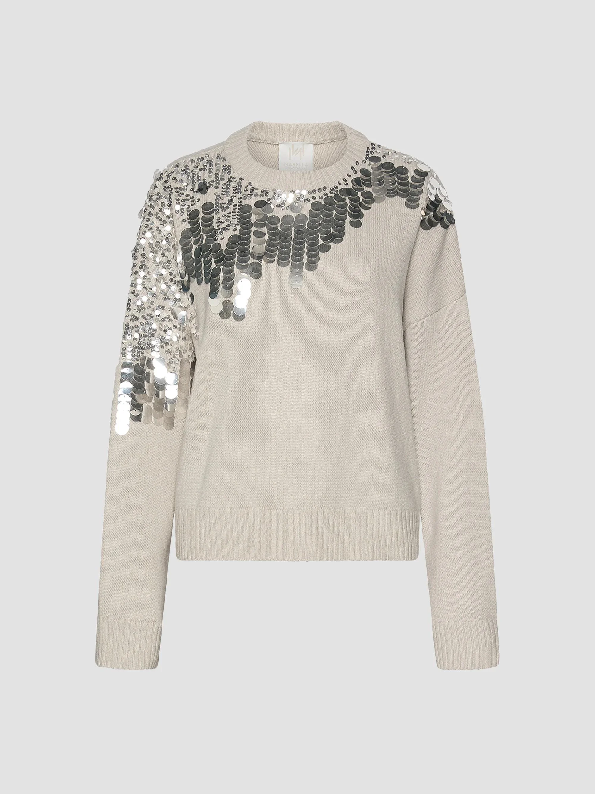 Women's Sequinned Pure Wool Jumper - Turtle Dove - 1