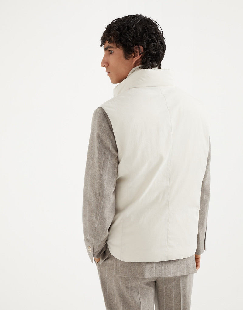 Brunello Cucinelli Techno cotton gabardine down vest with shearling insert outlook