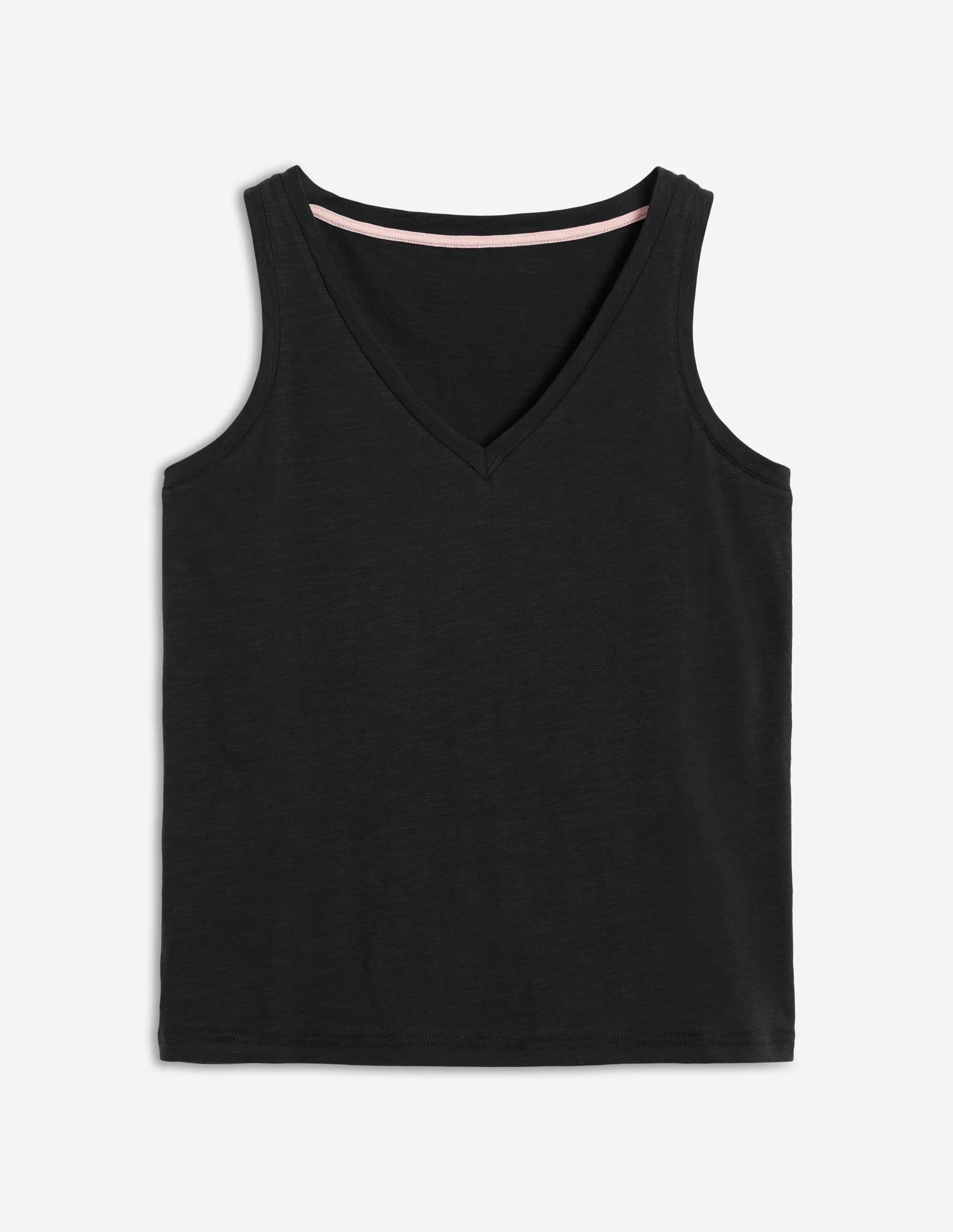 Regular V-Neck Slub Tank-Black - 1