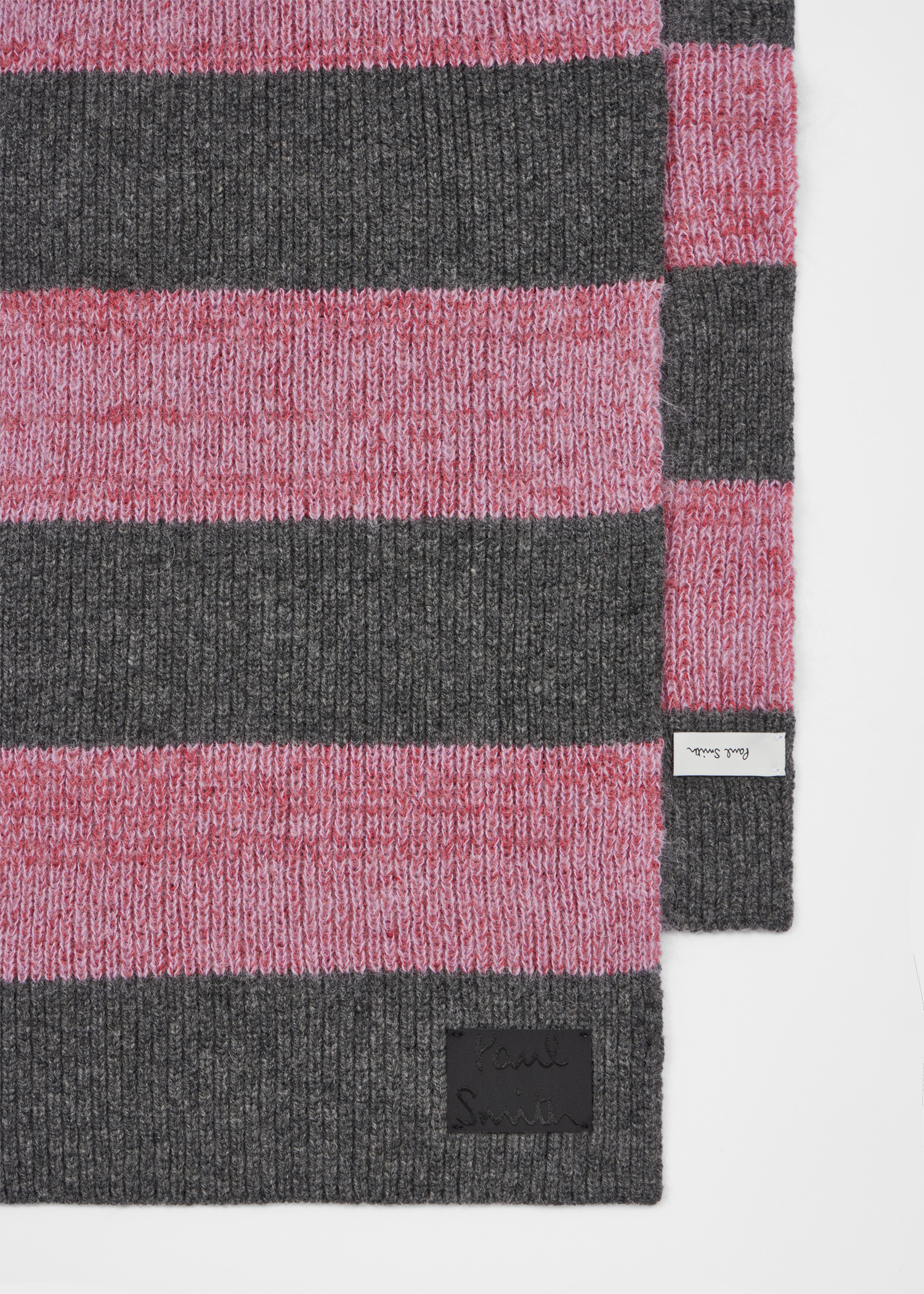 Women's Pink and Grey Lambswool-Blend Block Stripe Beanie and Scarf Set - 2