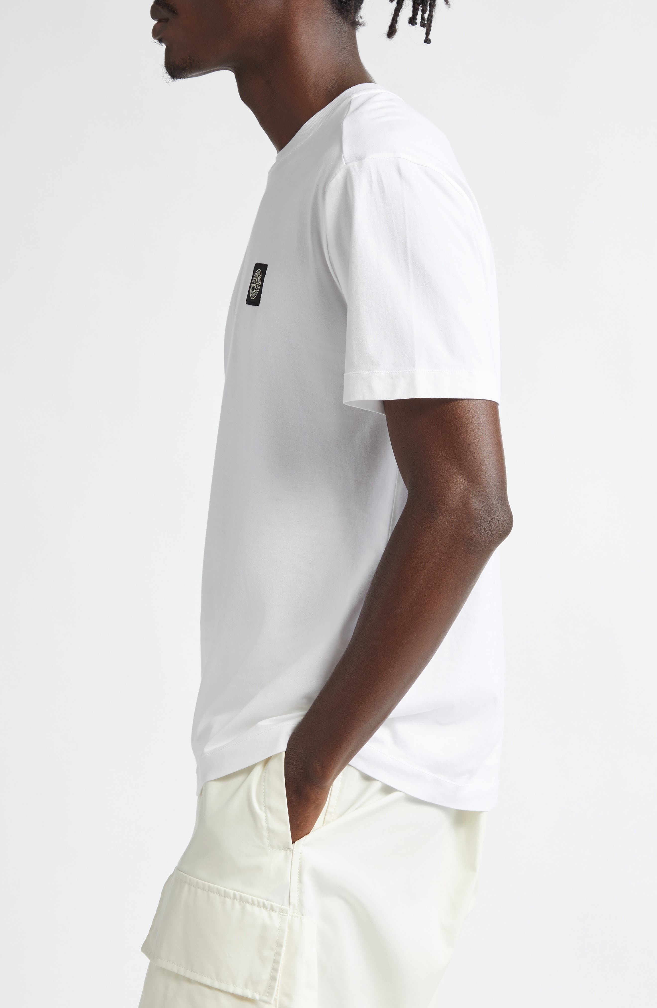 Stone Island Logo Patch Cotton T-Shirt in White at Nordstrom - 3