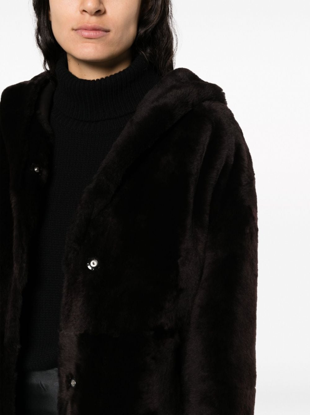 hooded shearling coat - 5