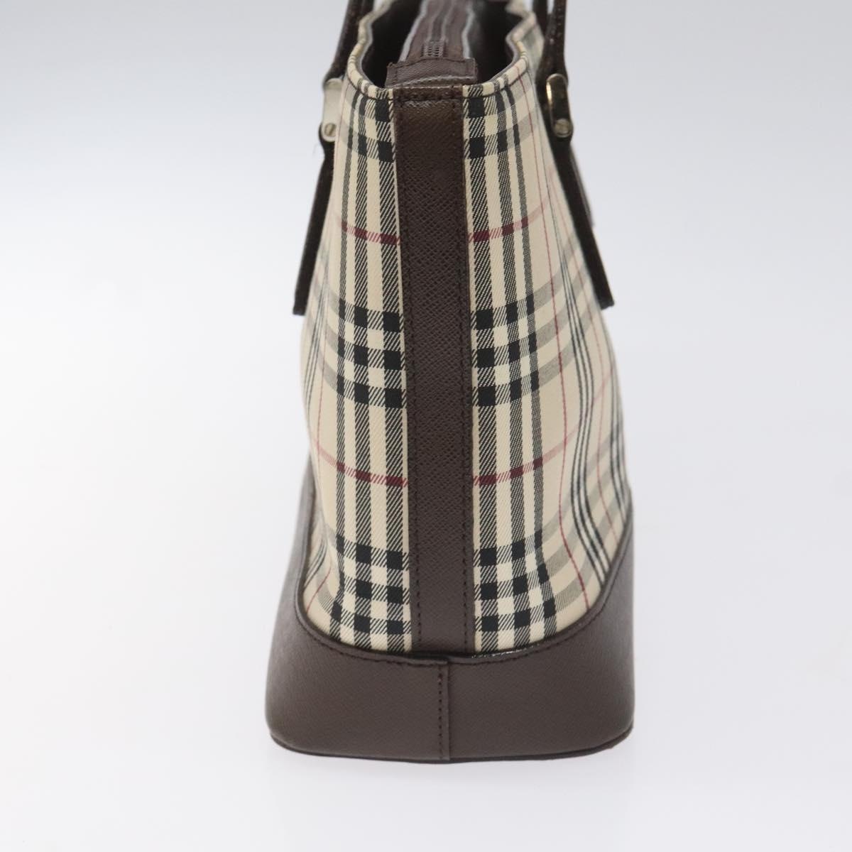 Burberry Nova Check Hand Bag Canvas Leather Beige Brown Silver - 5