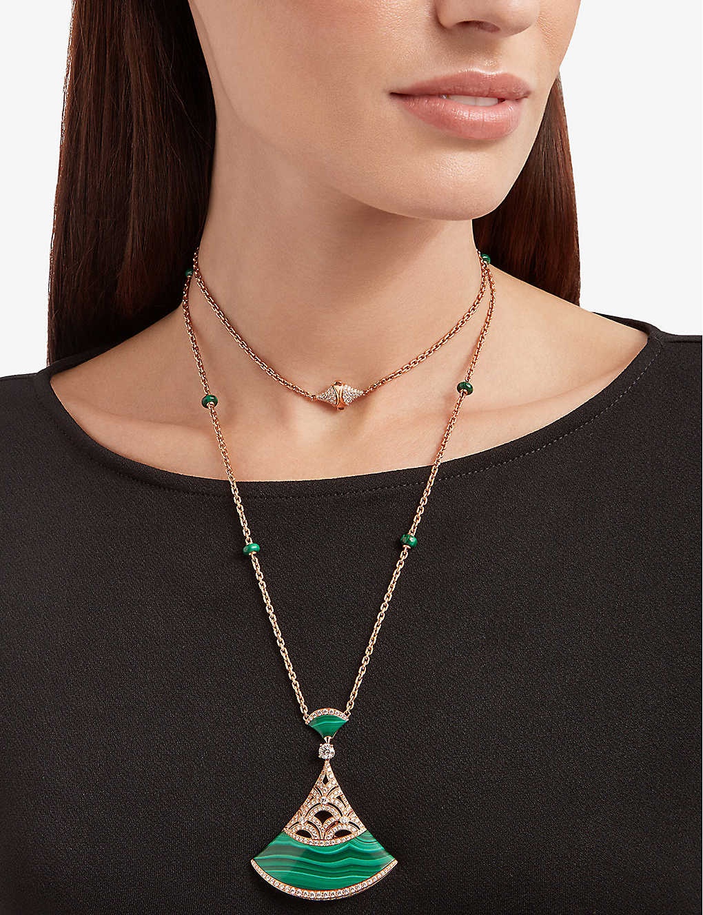 Diva's Dream 18ct rose-gold, 3.88ct brilliant-cut diamond, and malachite necklace - 4