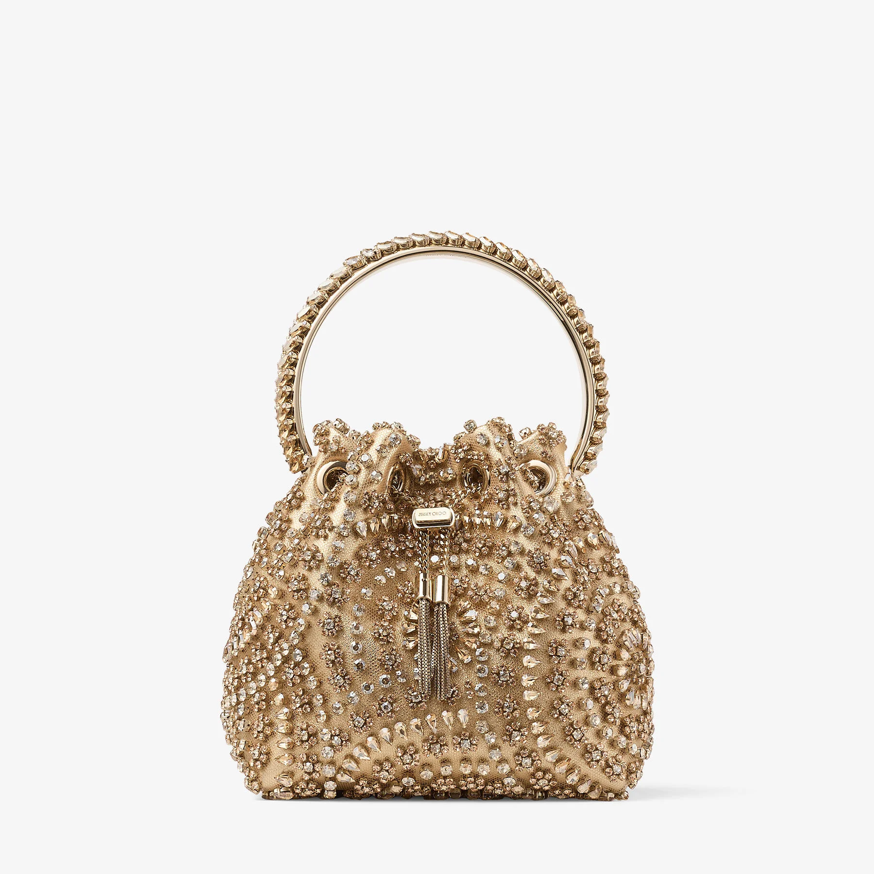 Bon Bon
Gold Metallic Nappa Handbag with Crystal Embroidery - 1