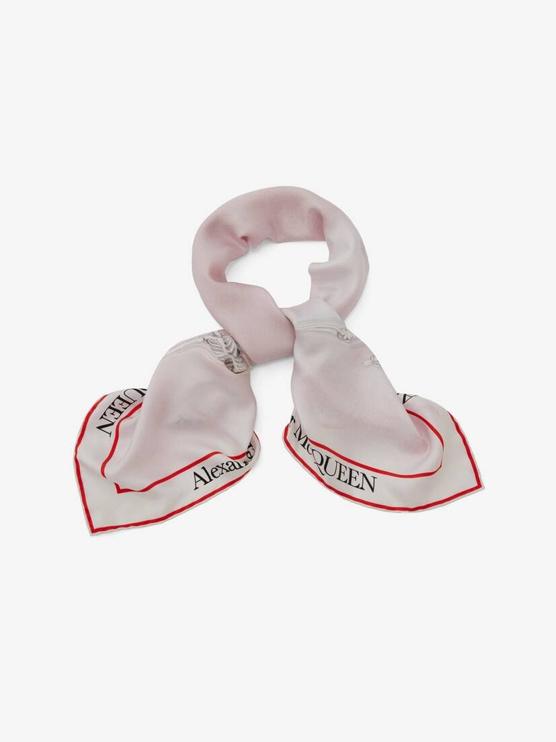 Alexander McQueen Flying Skeleton Selvedge Foulard in Ivory/pink outlook