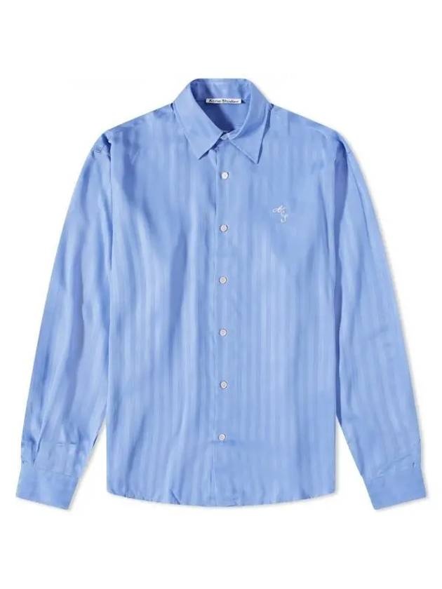 Embroidered Logo Stripe Long Sleeve Shirt Blue - 1